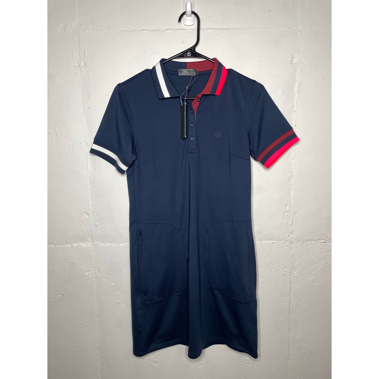 New G/Fore Contrast Collar Polo Dress S Twilight Tech Pique Womens Golf Size Xs